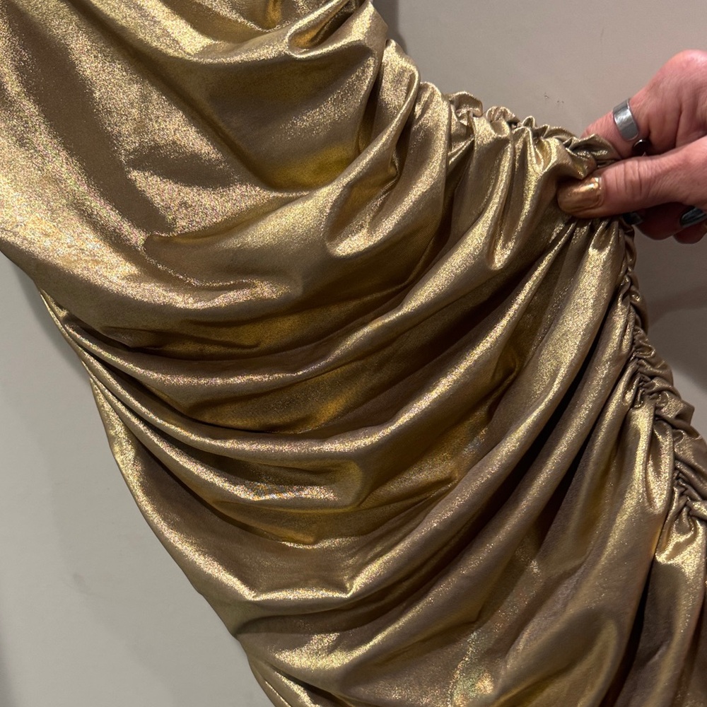 bebe Gold Backless Ruched Dress - Picture 4 of 8